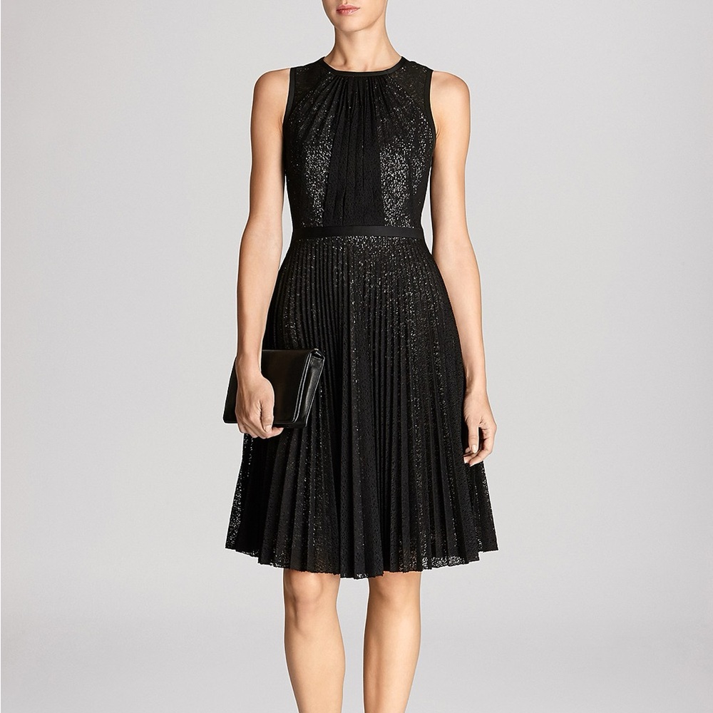 Karen Millen Black Pleated Lace Cocktail Dress